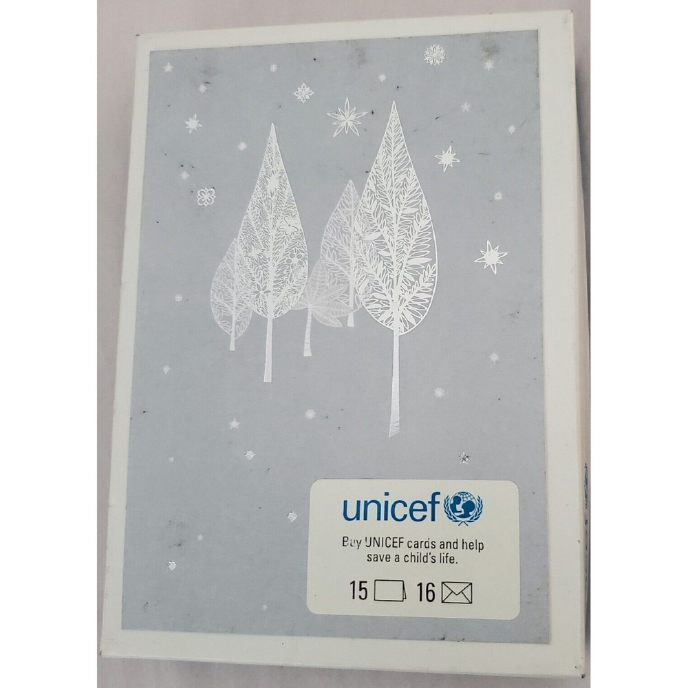 Unicef Greeting Cards Silver Trees Joyous Season Wishes XMas New Year Unused 15